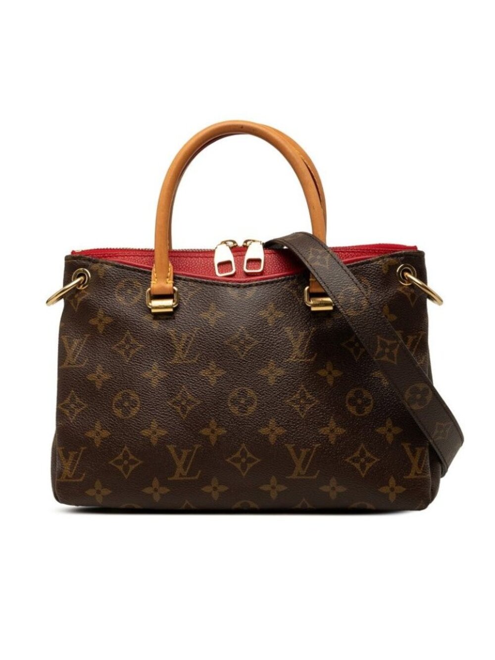 Louis Vuitton Monogram Pallas BB 2-Way Shoulder Bag Brown Cerise Red Leather